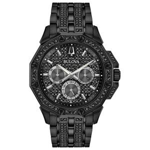 Bulova Men's Crystal Day / Date Quartz Black Stainless Steel Watch 42 MM 98C134